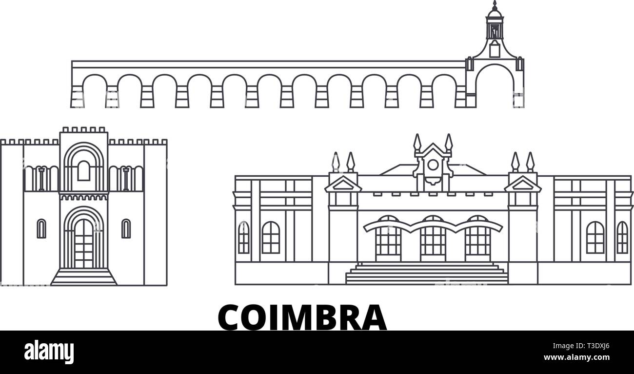 Il Portogallo, Coimbra linea skyline di viaggio set. Il Portogallo, Coimbra città outline illustrazione vettoriale, simbolo, siti di viaggi, punti di riferimento. Illustrazione Vettoriale