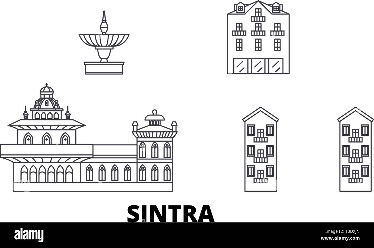 Il Portogallo, Sintra linea skyline di viaggio set. Il Portogallo, Sintra città outline illustrazione vettoriale, simbolo, siti di viaggi, punti di riferimento. Illustrazione Vettoriale