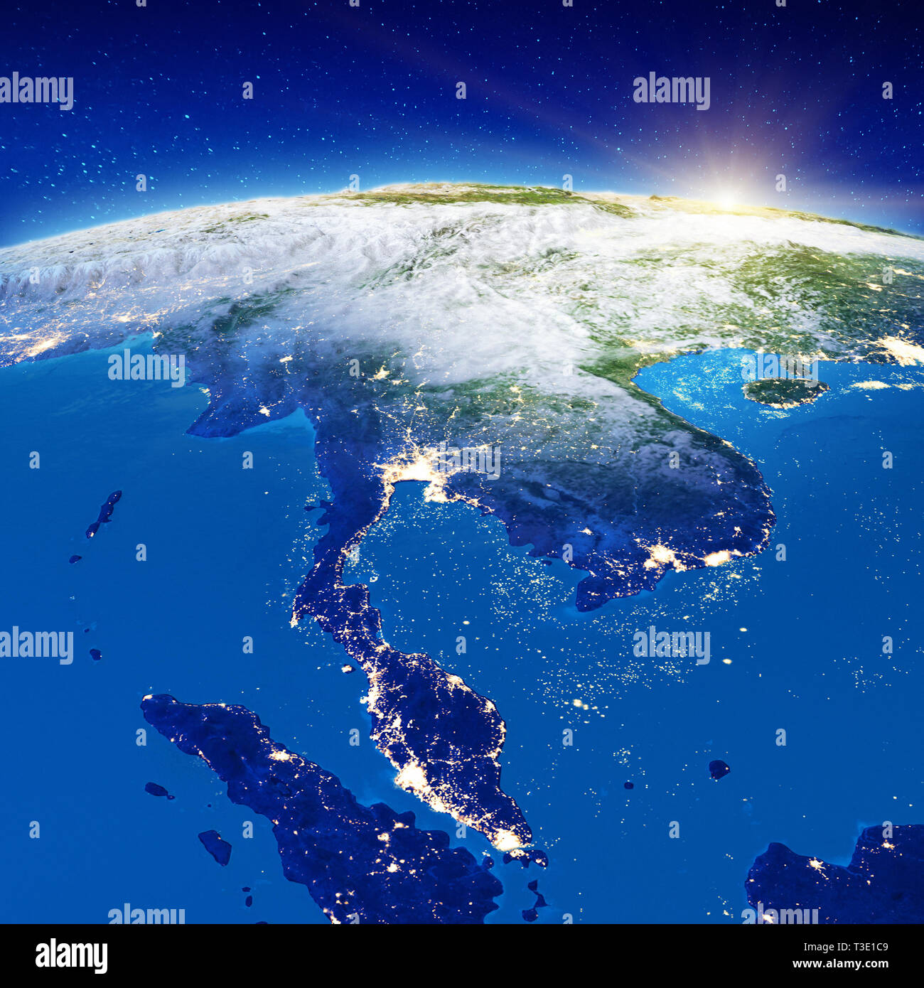 Sud-est asiatico - Thailandia e Malaysia. Gli elementi di questa immagine fornita dalla NASA. Il rendering 3D Foto Stock