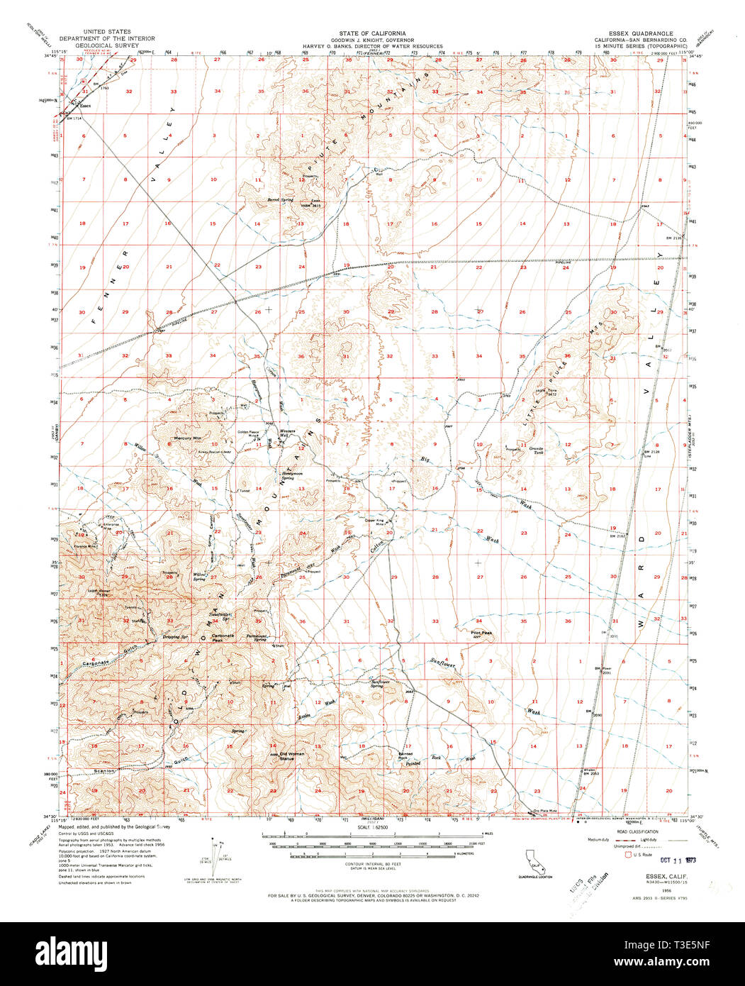 USGS TOPO Map California CA 297431 Essex 62500 1956 Restauro Foto Stock