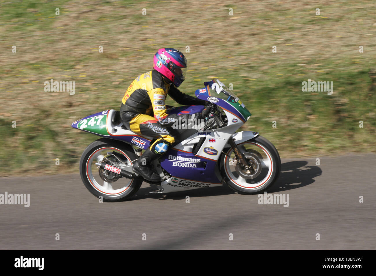 Chorley, Lancashire, Regno Unito. Aprile 2019. Hoghton Tower 43° Motorcycle Sprint. Rider 247 Adam Benty di Oswaldtwistle in sella a una motocicletta 1987 Honda NSR M C16. Foto Stock