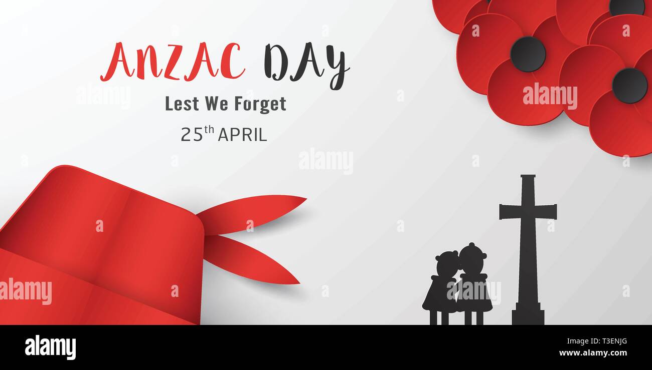 Felice Anzac Day il 25 aprile per coloro che hanno servito e morì in Australia e Nuova Zelanda la guerra. Elemento di modello di progettazione per banner, poster, saluto, invito Illustrazione Vettoriale