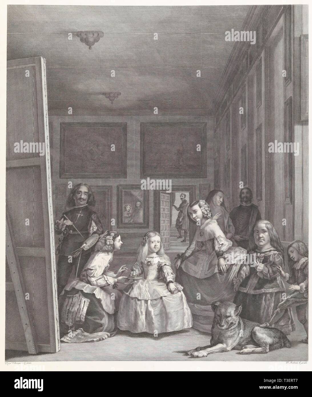 Pierre Audouin (incisore) (dopo Velázquez, Diego Rodríguez de Silva y); Antonio Martínez (Drafstman) / "Las Meninas". 1799. Taille douce: attacco e incisioni su carta vergata; 1799. Taille douce: attacco e incisioni su carta vergata. Museo : Museo del Prado di Madrid, España. Foto Stock