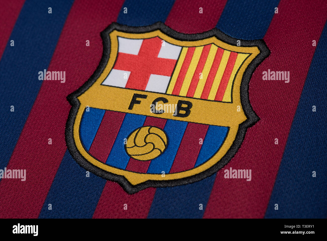 Chiusura del FC Barcelona jersey. Foto Stock