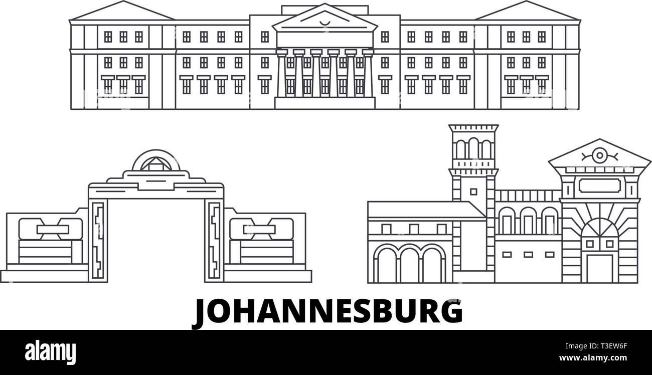 Sud Africa, linea di Johannesburg sullo skyline di viaggio set. Sud Africa, Johannesburg città outline illustrazione vettoriale, simbolo, siti di viaggi, punti di riferimento. Illustrazione Vettoriale
