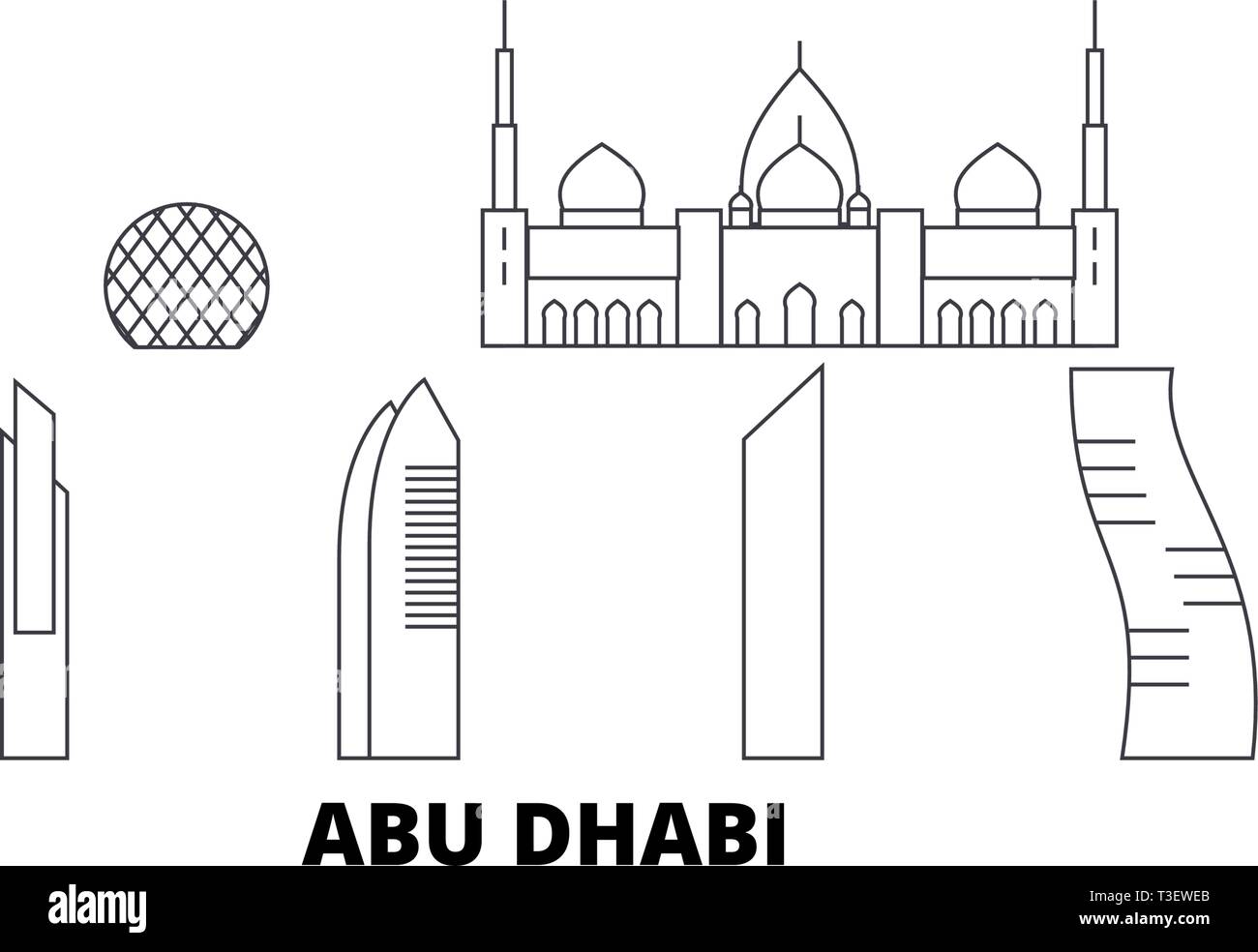 Emirati Arabi Uniti Abu Dhabi City line travel skyline set. Emirati Arabi Uniti Abu Dhabi città città outline illustrazione vettoriale, simbolo, viaggi Illustrazione Vettoriale