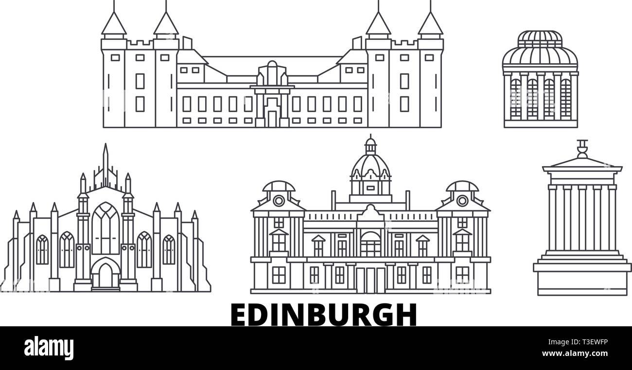 Regno Unito, Edimburgo linea skyline di viaggio set. Regno Unito, Edimburgo città outline illustrazione vettoriale, simbolo, siti di viaggi, punti di riferimento. Illustrazione Vettoriale