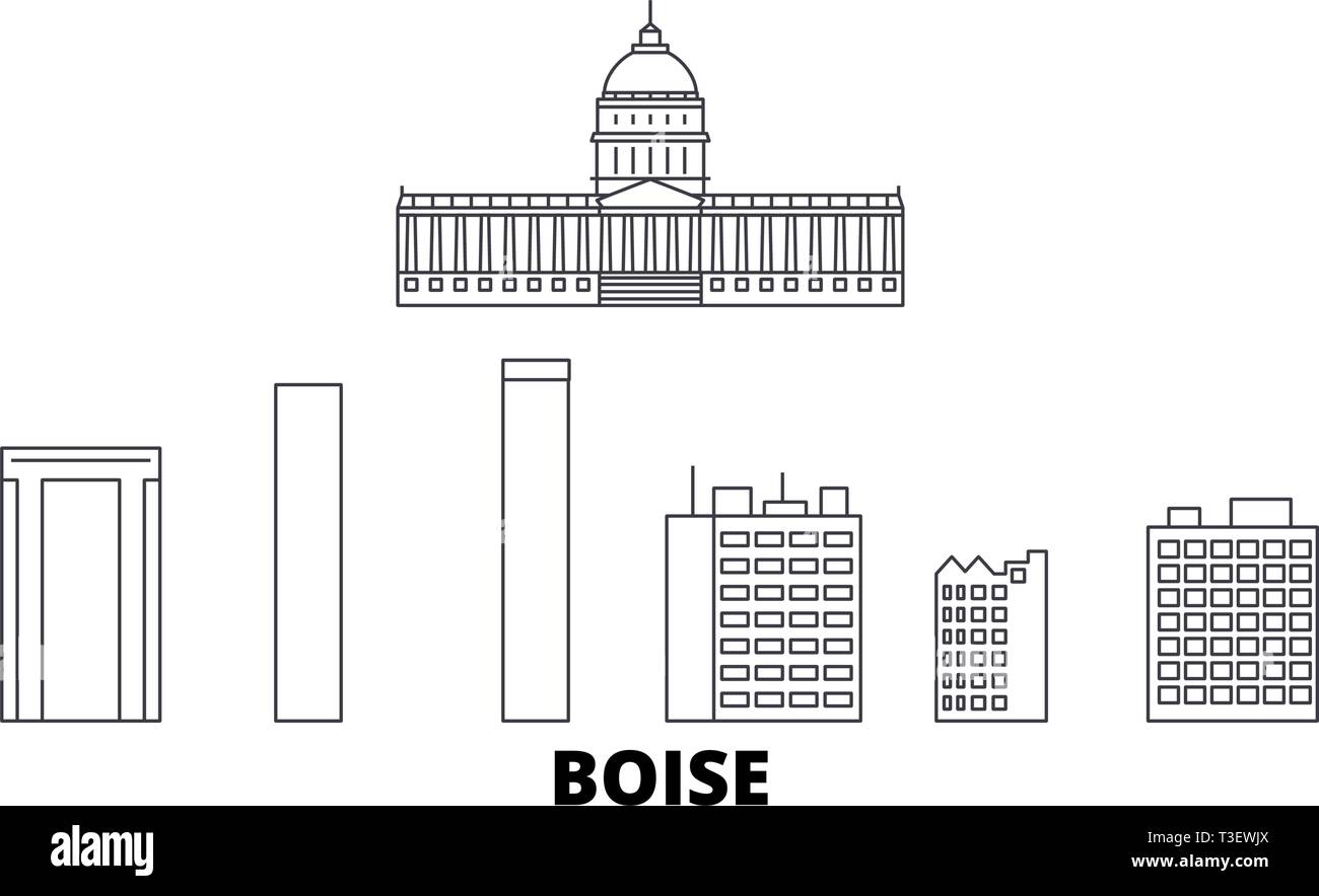 Stati Uniti Boise linea skyline di viaggio set. Stati Uniti, contorno di Boise City illustrazione vettoriale, simbolo, siti di viaggi, punti di riferimento. Illustrazione Vettoriale