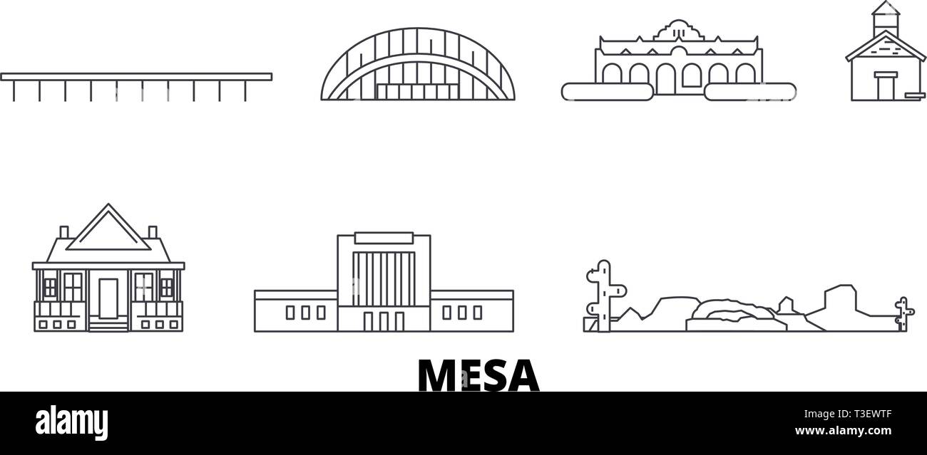 Stati Uniti, Mesa linea skyline di viaggio set. Stati Uniti, Mesa città outline illustrazione vettoriale, simbolo, siti di viaggi, punti di riferimento. Illustrazione Vettoriale