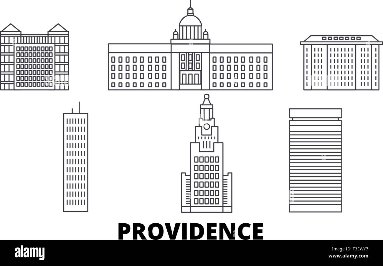 Stati Uniti, la Provvidenza la corsa in linea skyline set. Stati Uniti, Providence Città outline illustrazione vettoriale, simbolo, siti di viaggi, punti di riferimento. Illustrazione Vettoriale