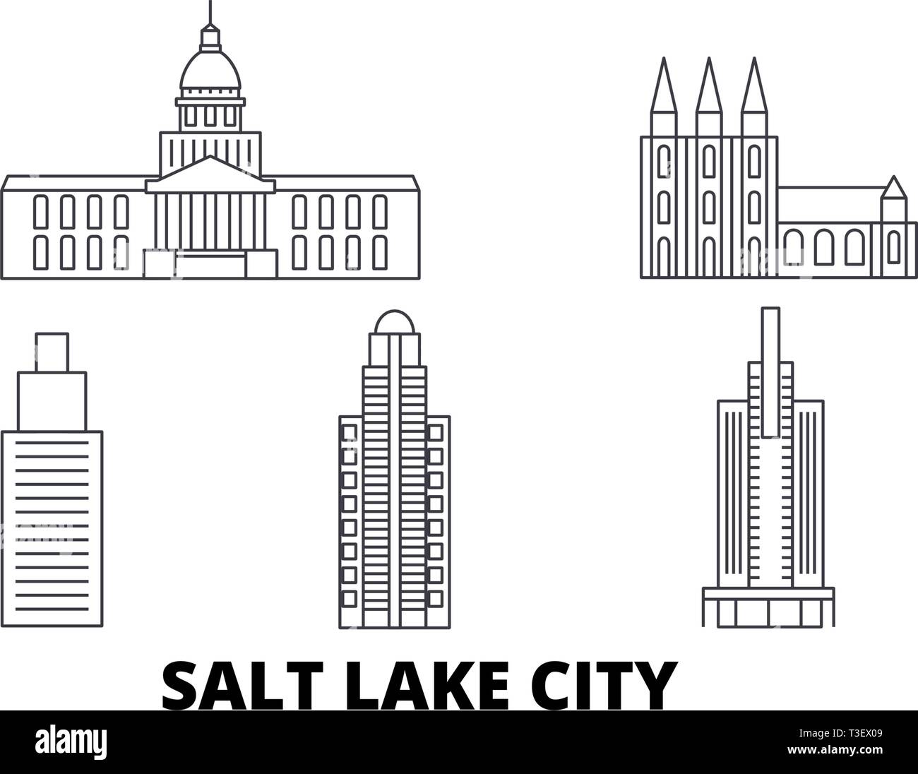 Stati Uniti, Salt Lake City line travel skyline set. Stati Uniti, Salt Lake City città outline illustrazione vettoriale, simbolo, siti di viaggio Illustrazione Vettoriale