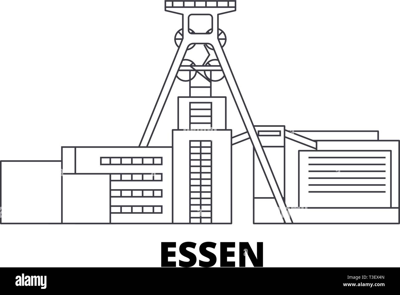 Germania, Essen, Complesso industriale delle Miniere di carbone dello Zollverein linea skyline di viaggio set. Germania, Essen, Complesso industriale delle Miniere di carbone dello Zollverein città di contorno Illustrazione Vettoriale