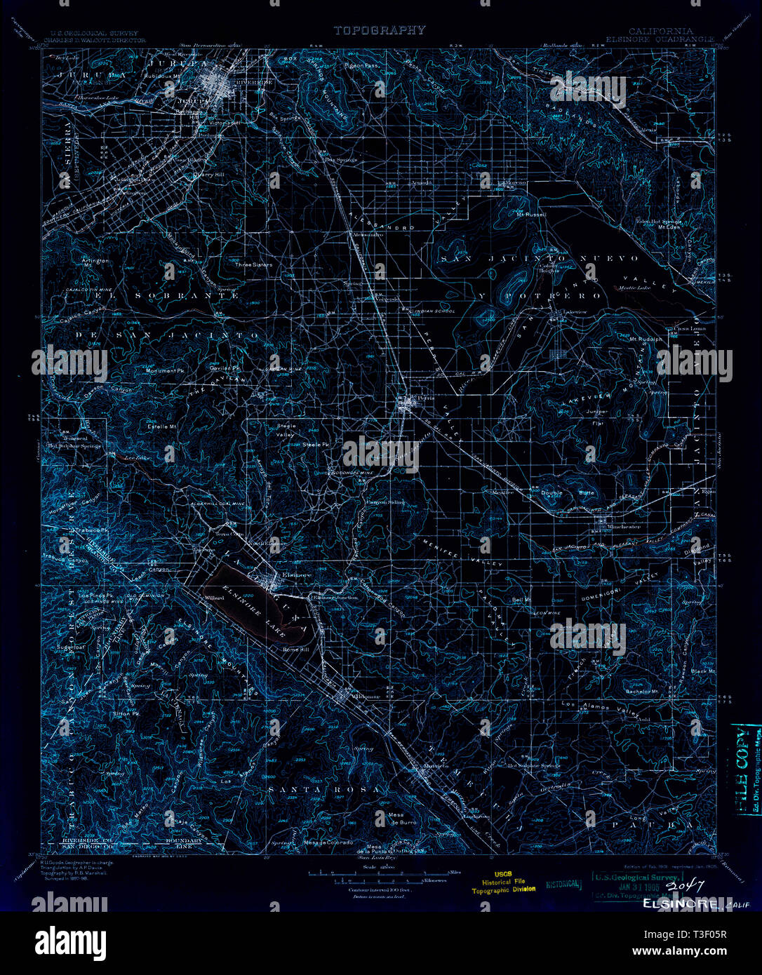 USGS TOPO Map California CA Elsinore 299350 1901 125000 Restauro invertito Foto Stock