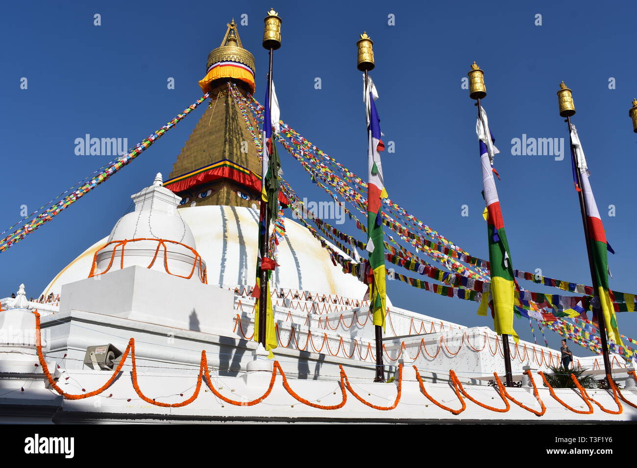 Patrimonio Mondiale UNESCO Santa Antico sito religioso buddista, Monkey Temple, Kathmandu, Nepal Asia valle himalayana Dalai Lama indù bella Hindi Foto Stock