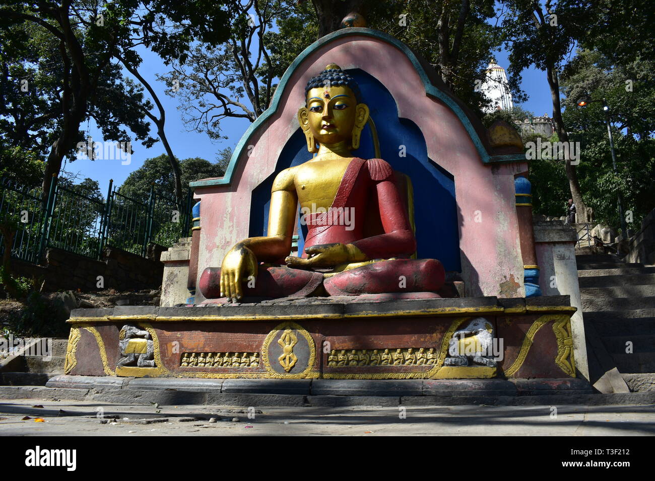 Patrimonio Mondiale UNESCO Santa Antico sito religioso buddista, Monkey Temple, Kathmandu, Nepal Asia valle himalayana Dalai Lama indù bella Hindi Foto Stock