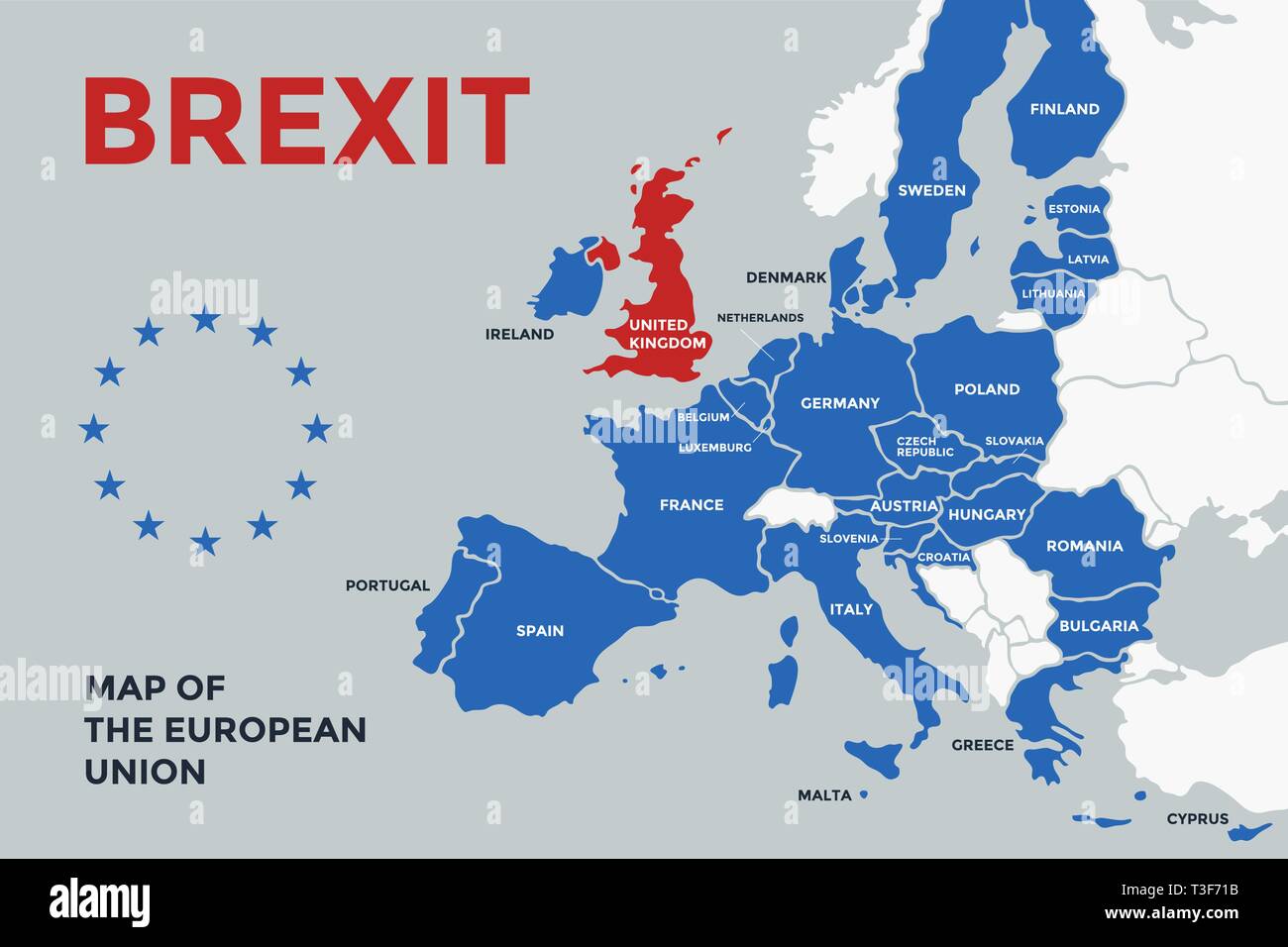 Mappa poster dell'Unione europea con i nomi dei paesi Illustrazione Vettoriale