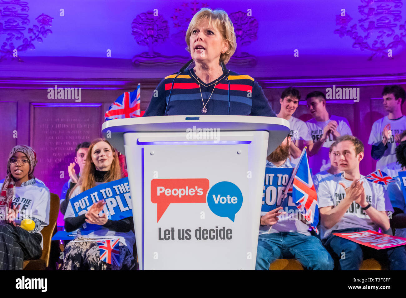 Londra, Regno Unito. 09Apr, 2019. Anna Soubry parla - un voto popolare rally è tenuto in abbazia cantiere accanto a Westminster Abbey. Credito: Guy Bell/Alamy Live News Foto Stock