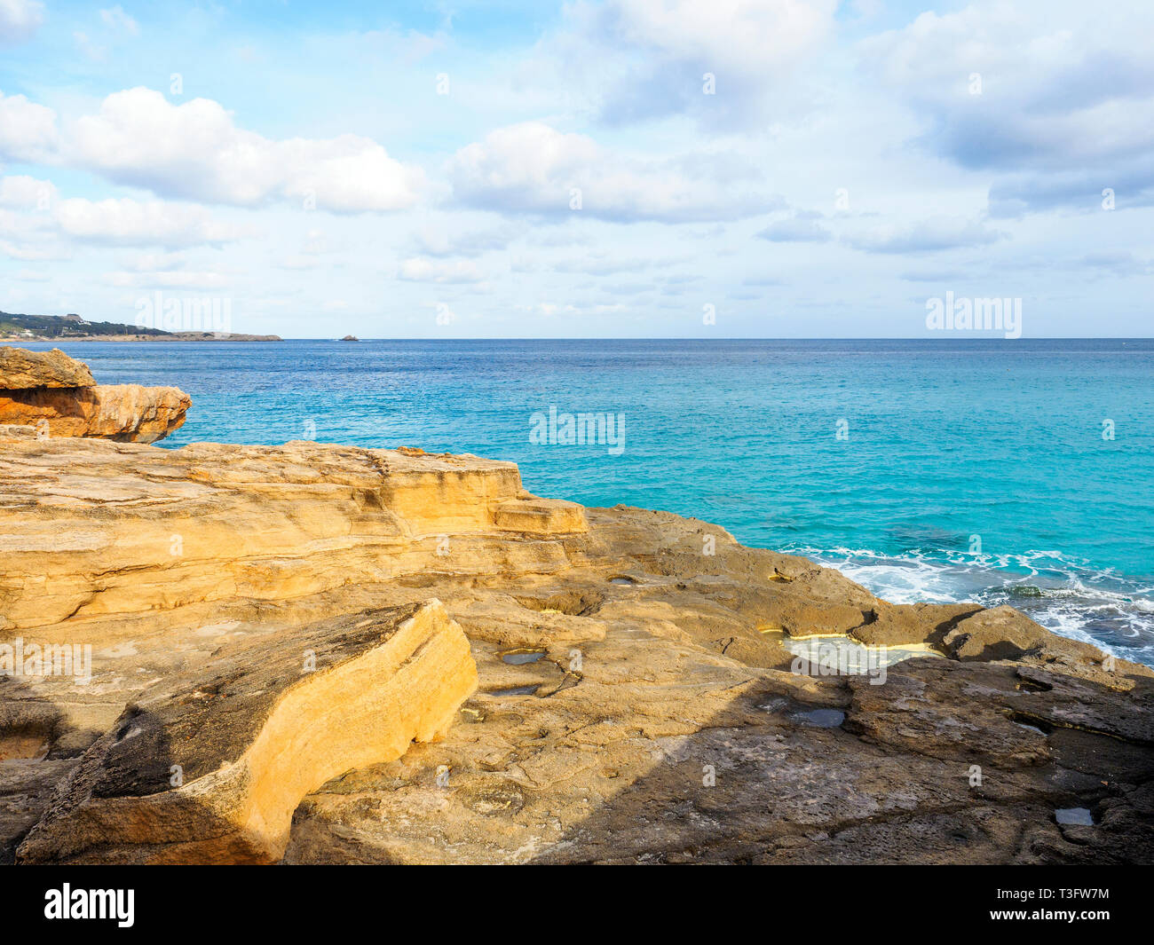 Scena costiere vicino a Cala Rajada - Maiorca, isole Baleari, Spagna Foto Stock