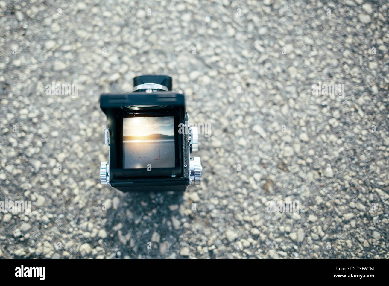 Vista vintage attraverso il mirino della fotocamera Foto Stock