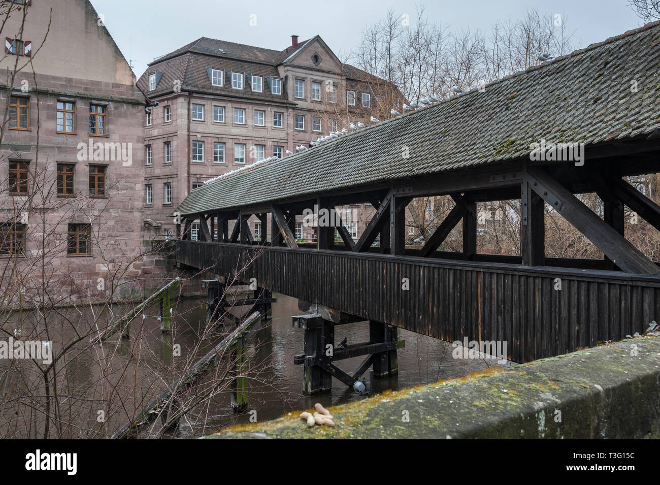 L'impiccato in legno del Ponte (Henkersteg) - Norimberga, Germania Foto Stock