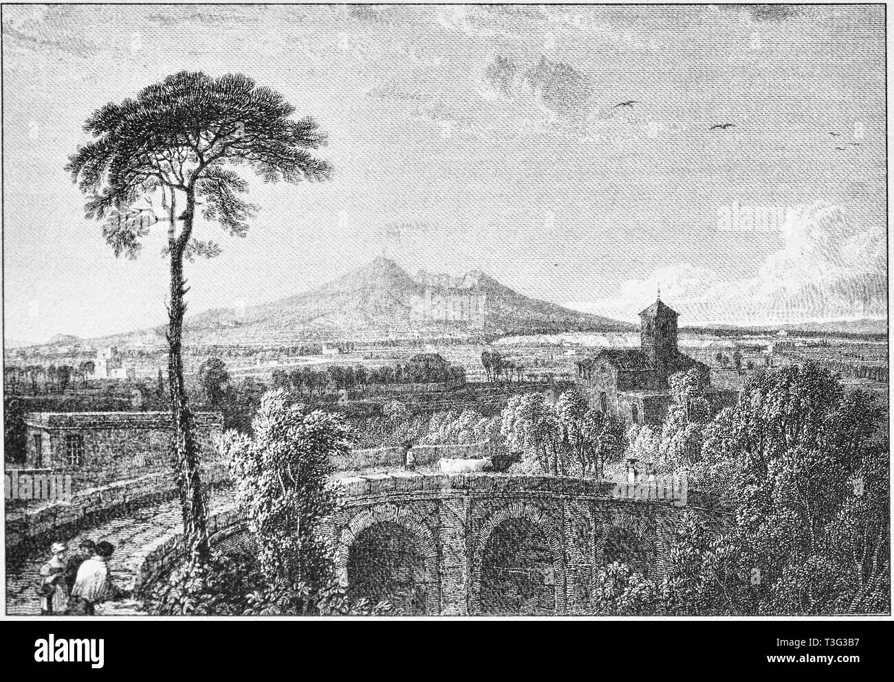 Incisione del Vesuvio fumatori dal 1800s Foto Stock