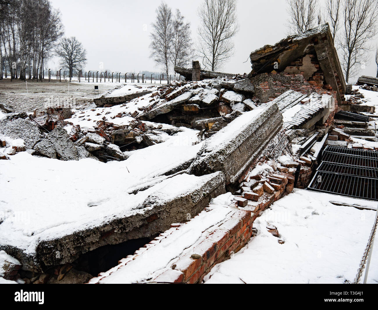 Resti della camera a gas e crematorio, Auschwitz Birkenau, campo di concentramento, morte camp, Polonia Foto Stock
