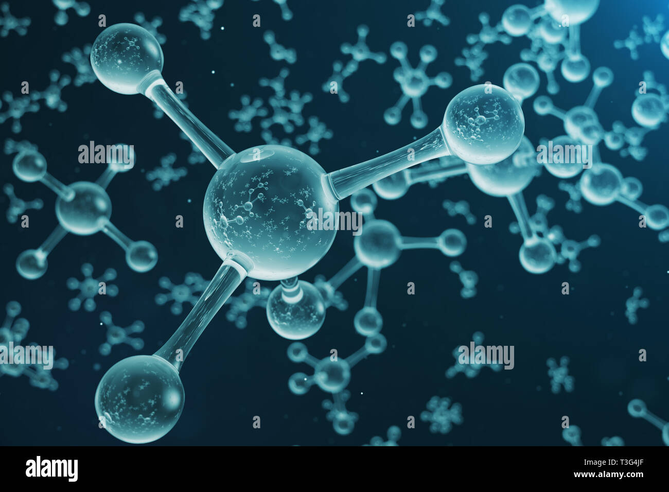 3D illustrazione molecola struttura. Medico scientifico sfondo con atomi e molecole. Background scientifico per il vostro banner, flyer, modello, te Foto Stock