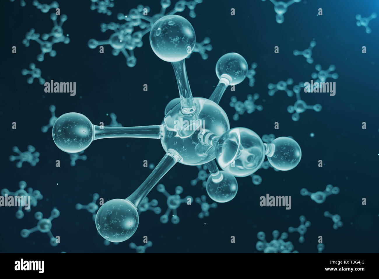 3D illustrazione molecola struttura. Medico scientifico sfondo con atomi e molecole. Background scientifico per il vostro banner, flyer, modello, te Foto Stock