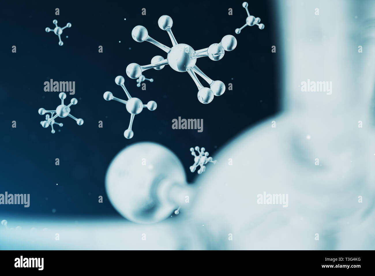 3D illustrazione molecola struttura. Medico scientifico sfondo con atomi e molecole. Background scientifico per il vostro banner, flyer, modello, te Foto Stock