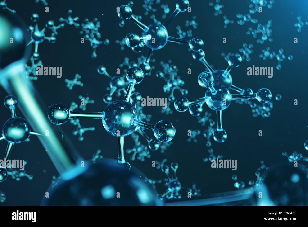 3D illustrazione molecola struttura. Medico scientifico sfondo con atomi e molecole. Background scientifico per il vostro banner, flyer, modello, te Foto Stock