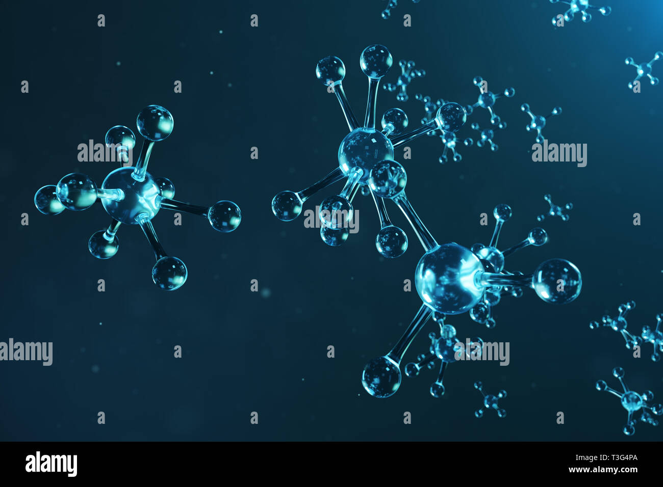 3D illustrazione molecola struttura. Medico scientifico sfondo con atomi e molecole. Background scientifico per il vostro banner, flyer, modello, te Foto Stock