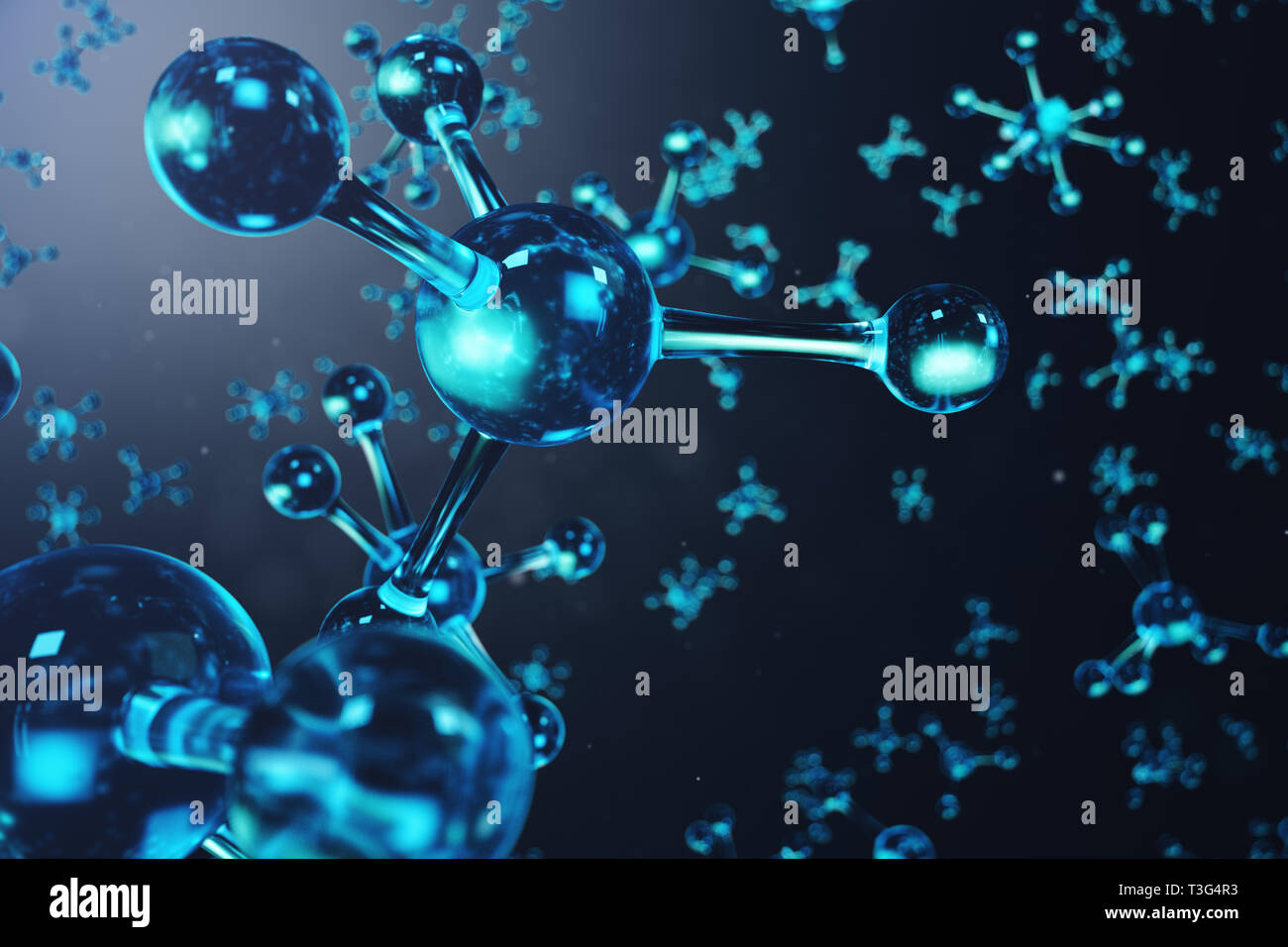 3D illustrazione molecola struttura. Medico scientifico sfondo con atomi e molecole. Background scientifico per il vostro banner, flyer, modello, te Foto Stock