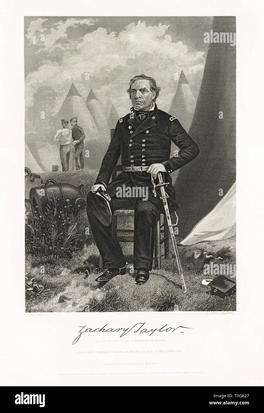 Zachary Taylor, il periodo della sua comandando in Messico, incisione di Alonzo Chappel da un dipinto originale, Johnson, Fry & Co. Publ., 1863 Foto Stock