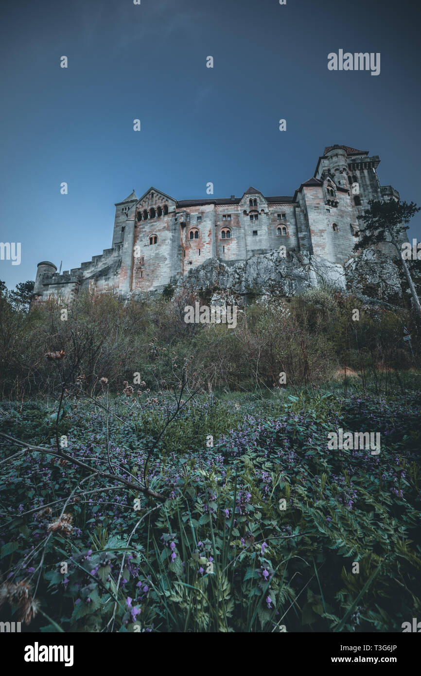 Foto di castello medievale in Austria burg lichtenstein durante la primavera Foto Stock