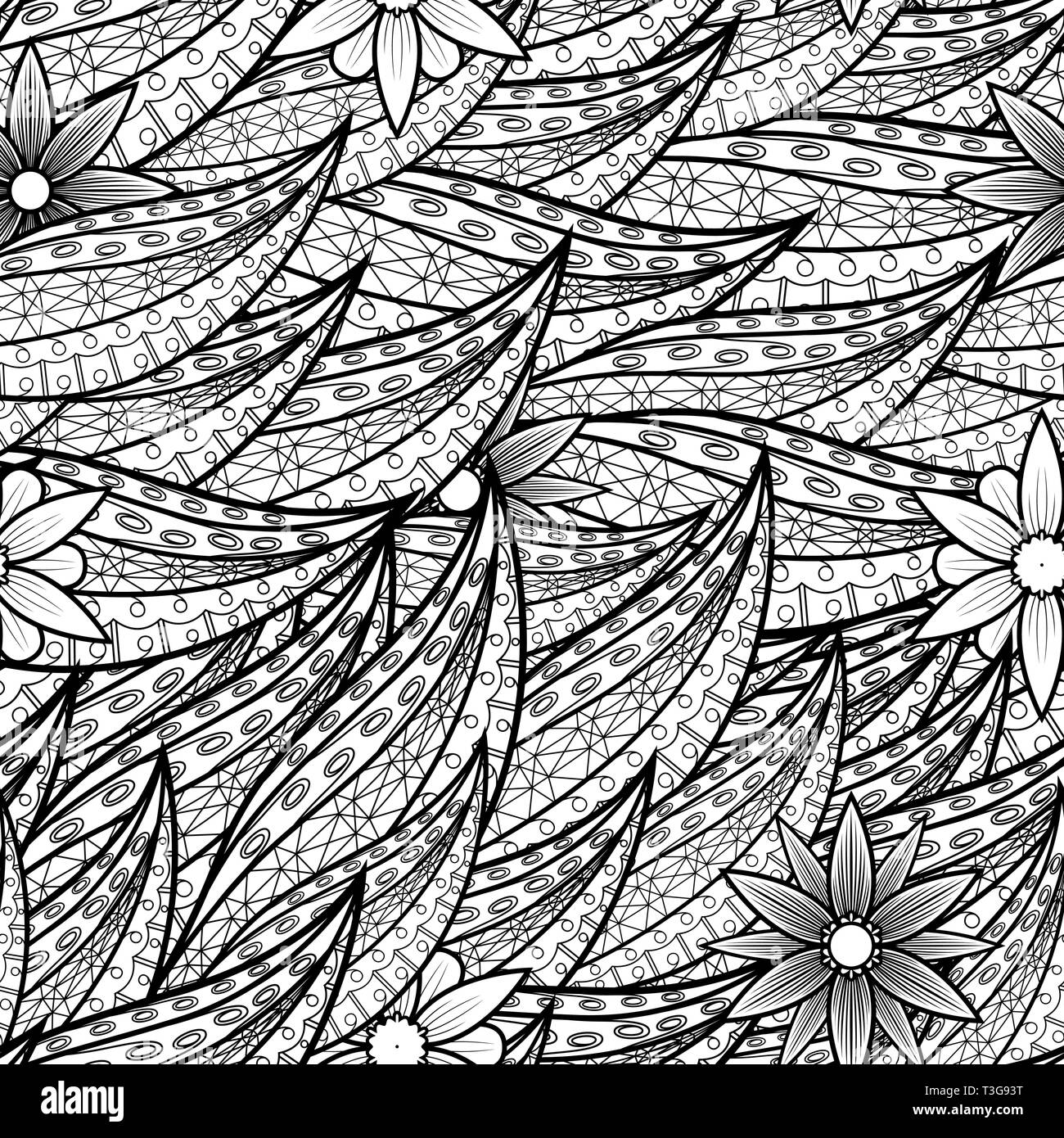 Delicato fiore pattern in monocromatico e colore marrone con contorno, seamless vettore come un tessuto texture Illustrazione Vettoriale