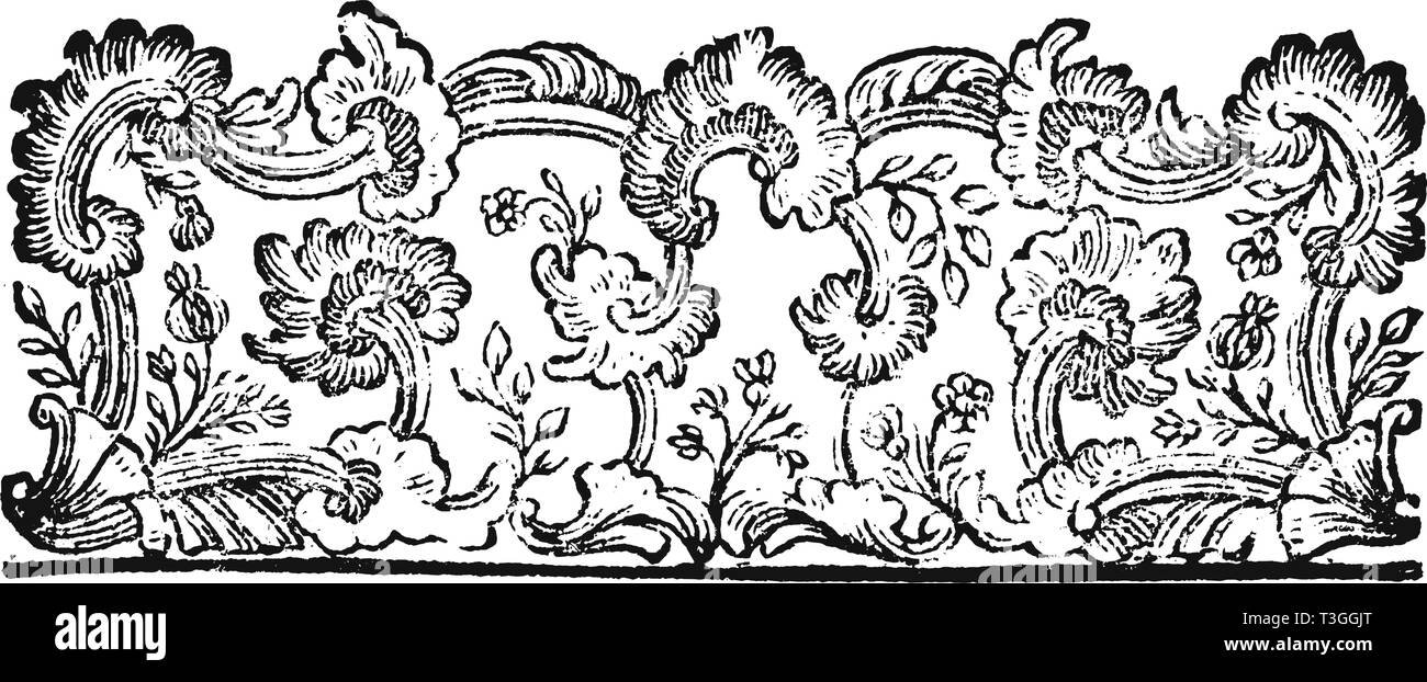Antico disegno vettoriale o incisione di classic vintage floral design  decorativo del fiore foglie in frame in bianco e nero.Da Romische Historie,  stampato a Breslavia 1762 Immagine e Vettoriale - Alamy