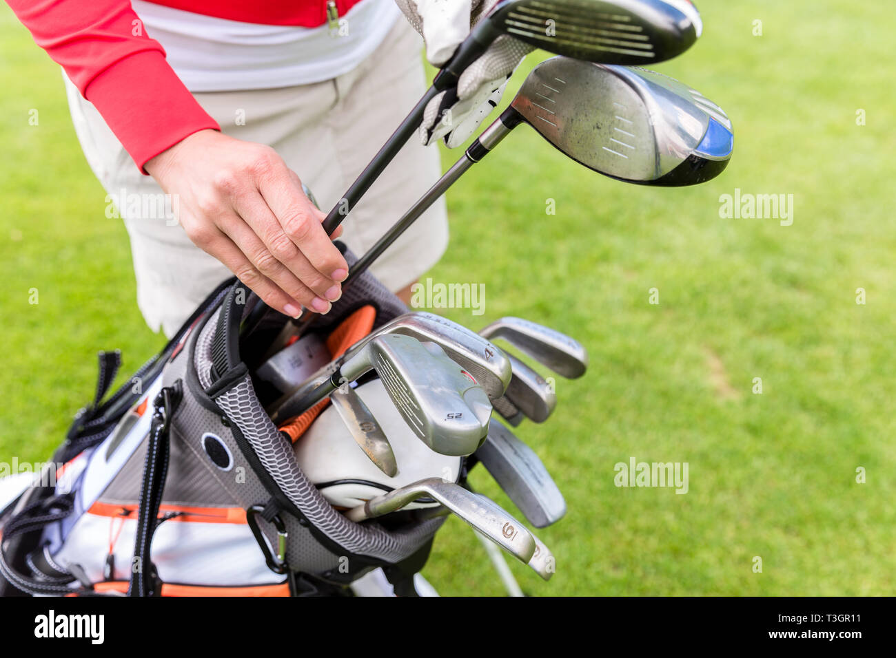Il Golfer scelta migliore club in borsa Foto Stock