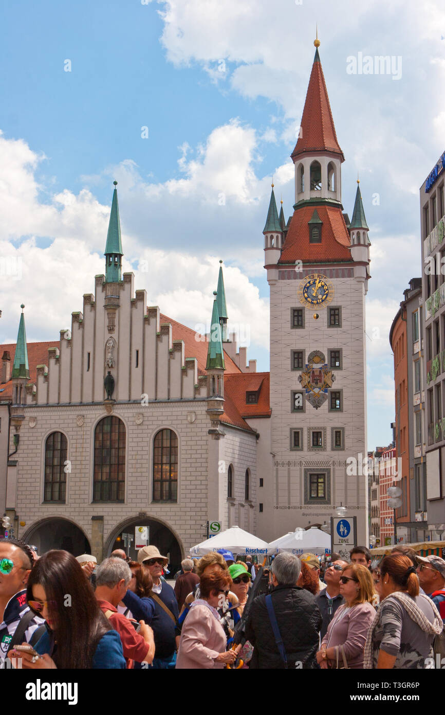 Municipio della Città Vecchia in Marienplaz Monaco di Baviera, Germania Foto Stock