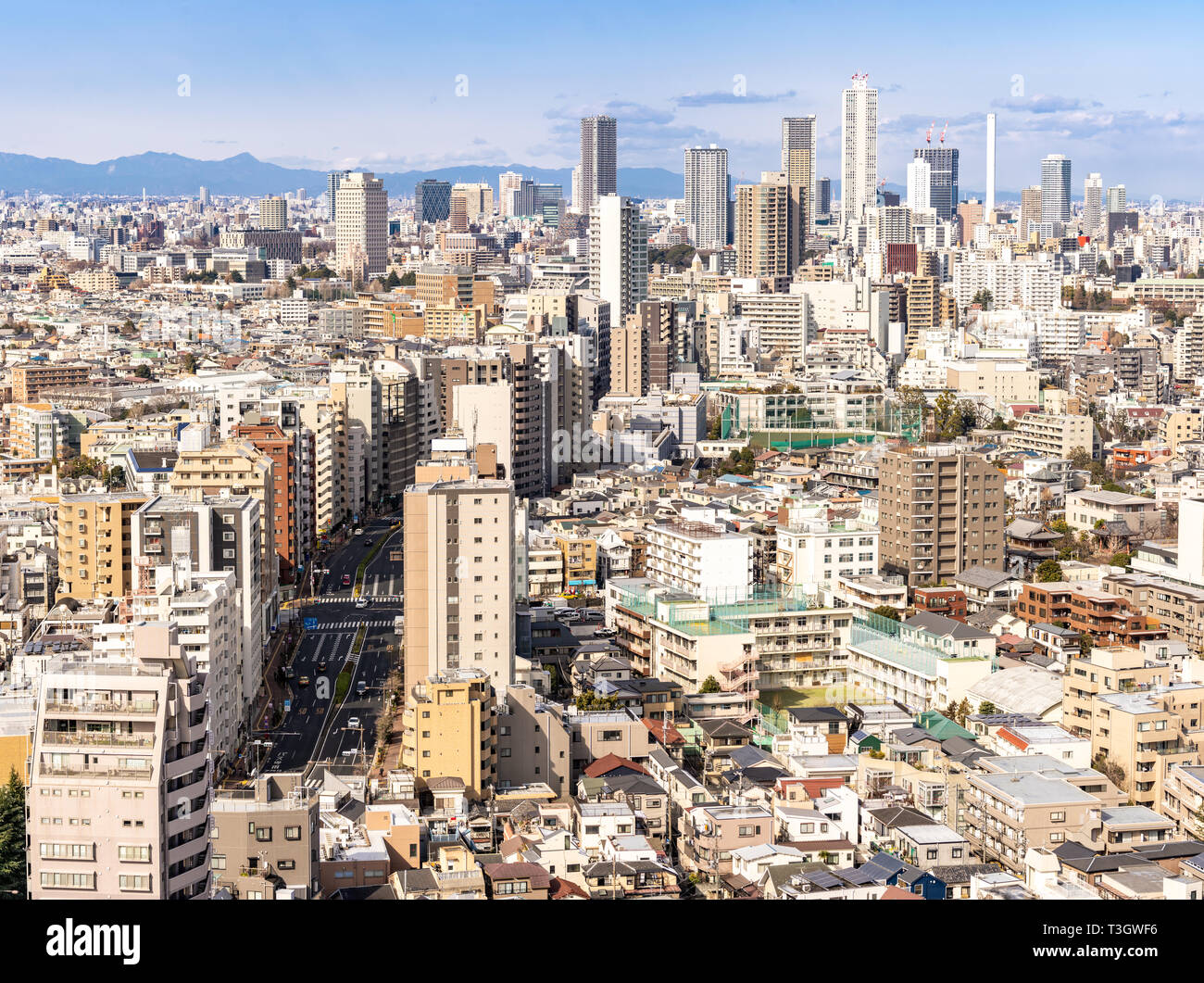 Vista aerea di Tokyo dall'alto e grattacieli edifici di Shinjuku a Tokyo. Preso da Tokyo Bunkyo civic center observatory sky desk. Foto Stock