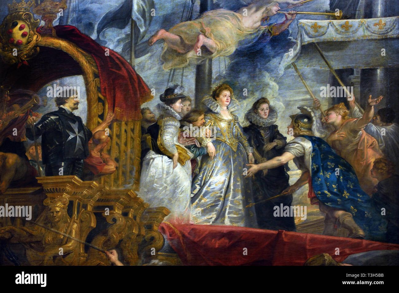 Lo sbarco a Marsiglia - La Marie de' Medici 1622-1624 ciclo da Peter Paul Rubens commissionata dalla regina Maria de' Medici, vedova del re Enrico IV di Francia, per il Palazzo del Lussemburgo a Parigi,(di seguito, Poseidone, tre nereidi, un mare-dio e Triton salire dal mare). Foto Stock