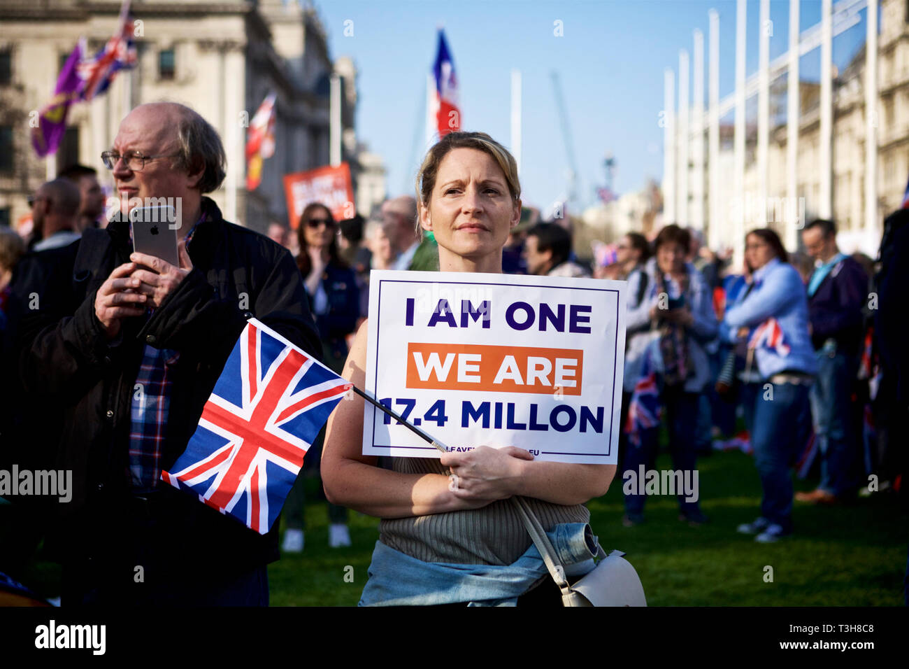 Politica dei rally uk / Politica uk / protesta politica - protester in una pacifica marzo pro rally Brexit il 29 marzo, giorno Brexit 2019. Regno Unito la democrazia. Foto Stock