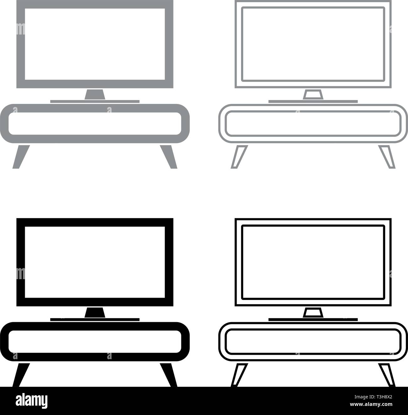 TV sulla credenza comò comodino Home concetto interno icon set nero colore grigio illustrazione vettoriale stile piatto semplice immagine Illustrazione Vettoriale