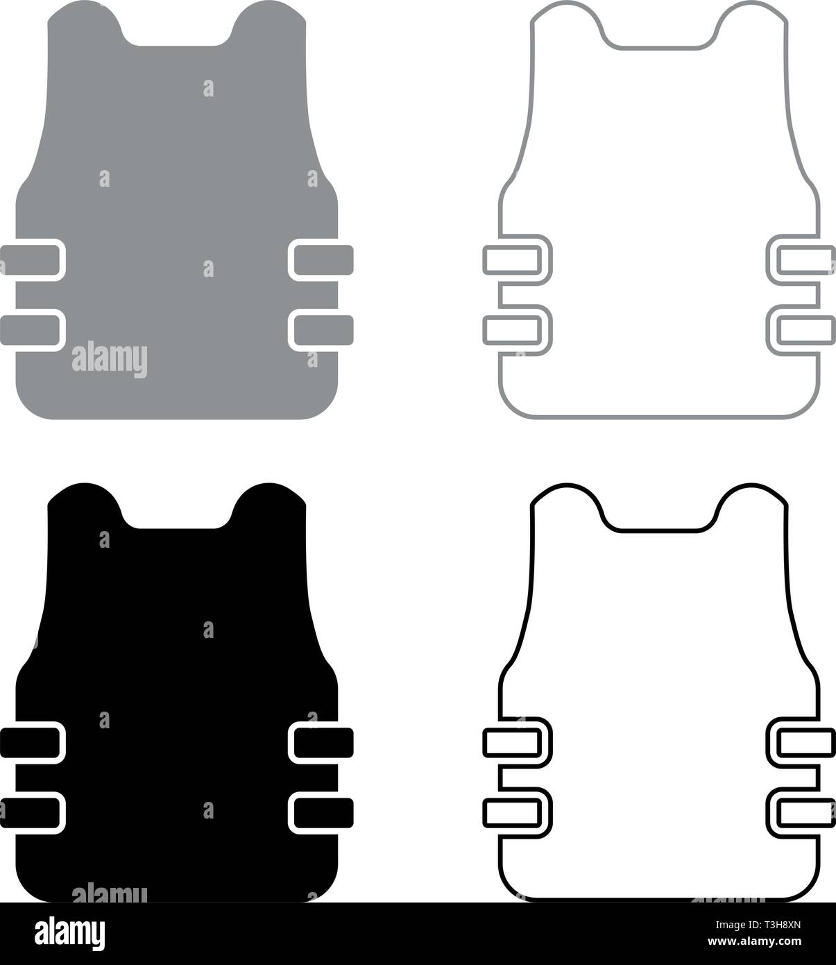 Giubbotto antiproiettile flak jacket icon set nero colore grigio illustrazione vettoriale stile piatto semplice immagine Illustrazione Vettoriale