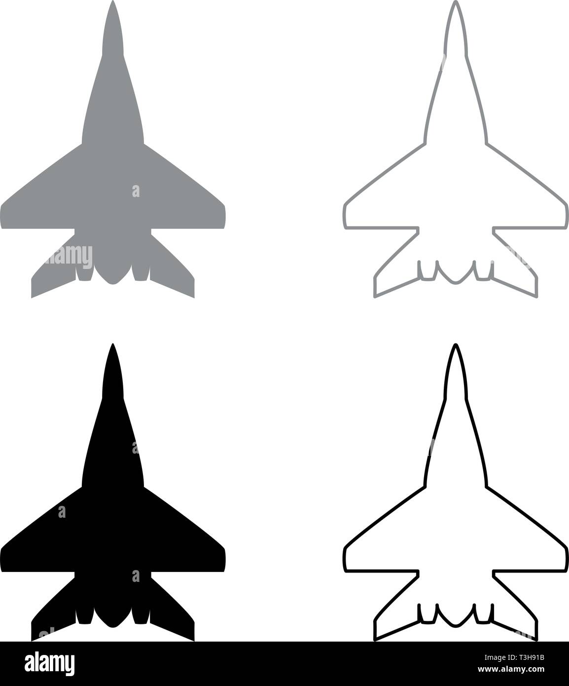 Da combattimento aereo militare aereo da combattimento icon set nero colore grigio illustrazione vettoriale stile piatto semplice immagine Illustrazione Vettoriale