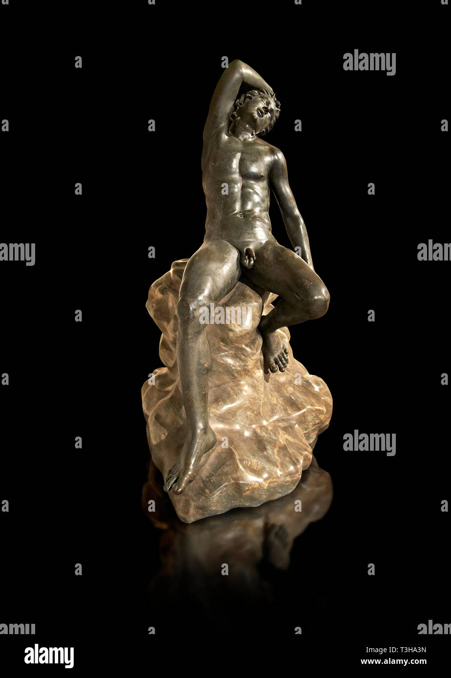 Romano la scultura in bronzo di Hermes dal peristilio rettangolare della Villa dei Papiri di Ercolano, Museo di Archeologia, Italia Foto Stock