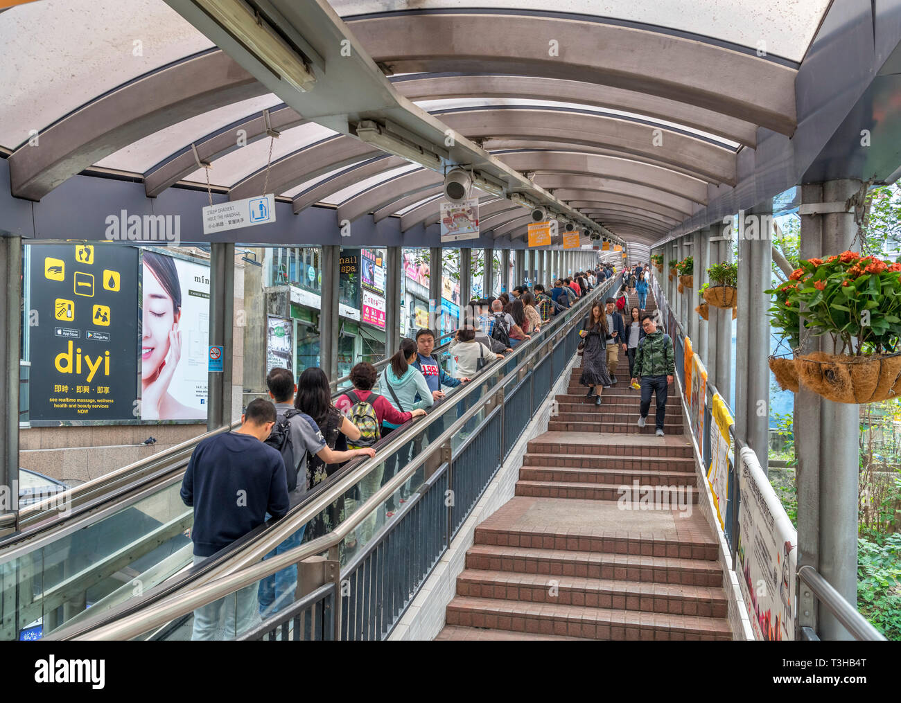 Central-Mid-Levels Escalator, distretto centrale, Isola di Hong Kong, Hong Kong, Cina Foto Stock