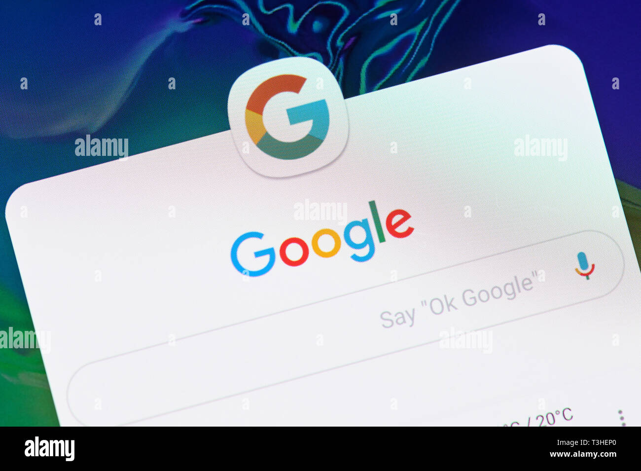 New york, Stati Uniti d'America - Aprile 8, 2019: Google ricerca applicazione sulla schermata digitale macro vista ravvicinata Foto Stock