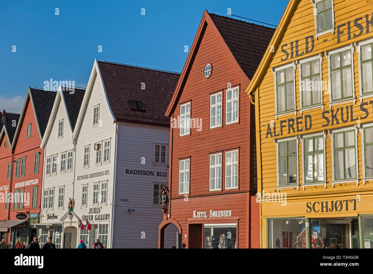 Colorate case di mercanti Bryggen a Bergen in Norvegia Foto Stock Colorate case di mercanti Bryggen a Bergen in Norvegia Foto Stock