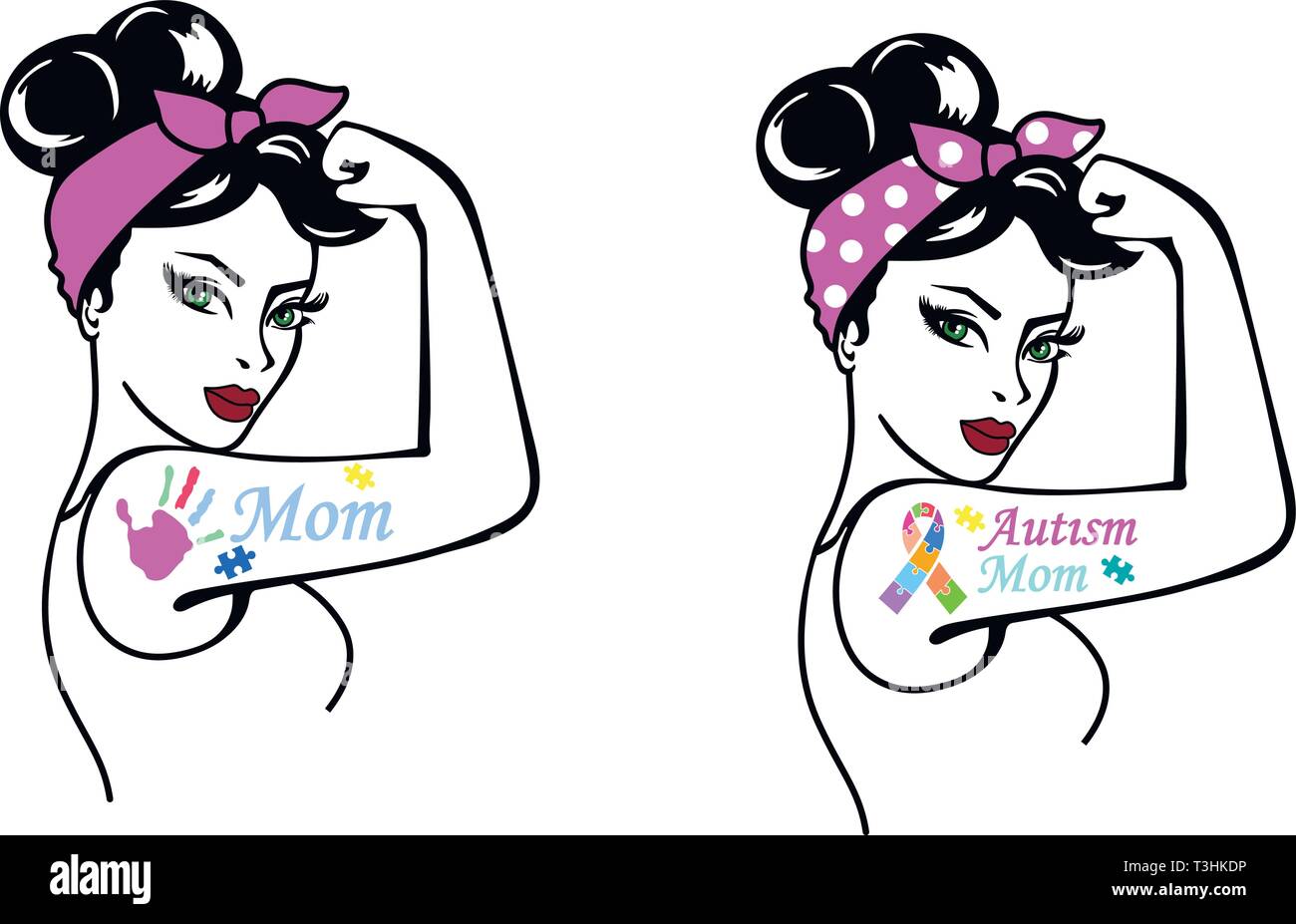 Rosie Girl Power. L'autismo mom. Rosie la rivettatrice. Illustrazione Vettoriale