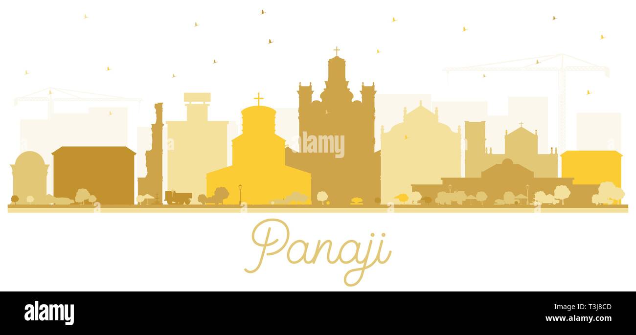 Panaji India skyline della città Silhouette con Golden edifici isolati su bianco. Illustrazione Vettoriale. Illustrazione Vettoriale